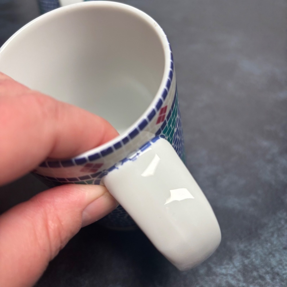 Dansk Vintage 90's Mosaic Waves Coffee Mugs Beachy Coastal, Set of 2 - Picture 5 of 7
